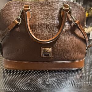 Dooney & Burke Pebble Leather Zip Zip Satchel Caramel Brown Shoulder Handbag